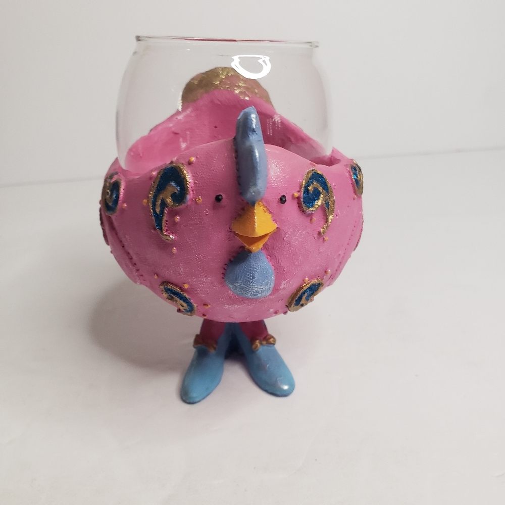 Pink hen glass holder or candle holder. 186